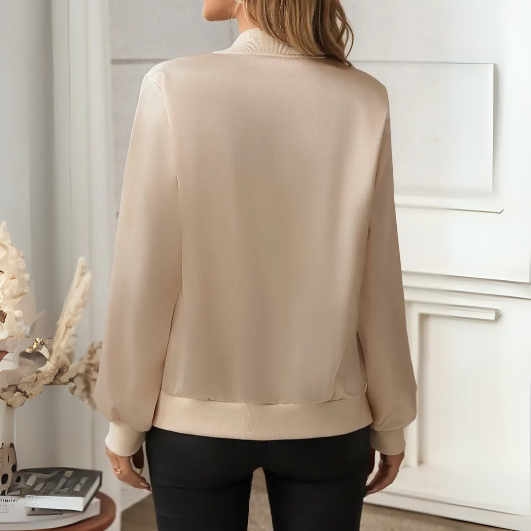 Satin-Bomberjacke für den Herbst - Leichte Übergansjacke mit Reißverschluss für Damen