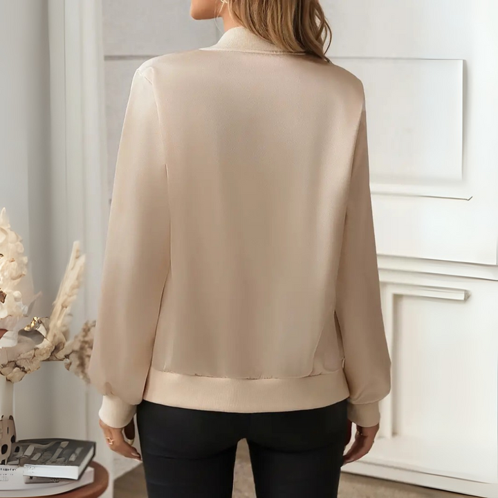 Satin-Bomberjacke für den Herbst - Leichte Übergansjacke mit Reißverschluss für Damen