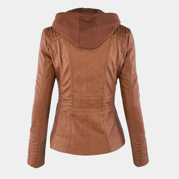 Kunstlederjacke für den Herbst - Wetterfeste Übergansjacke mit Kapuze für Damen