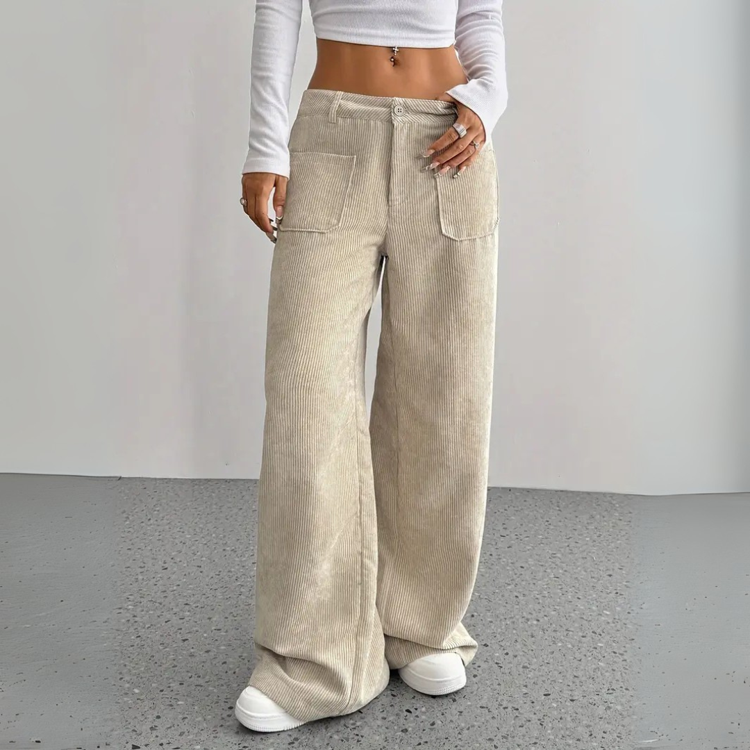 Weite Cordhose für den Herbst - Stilvolle Hose mit hoher Taille für Damen