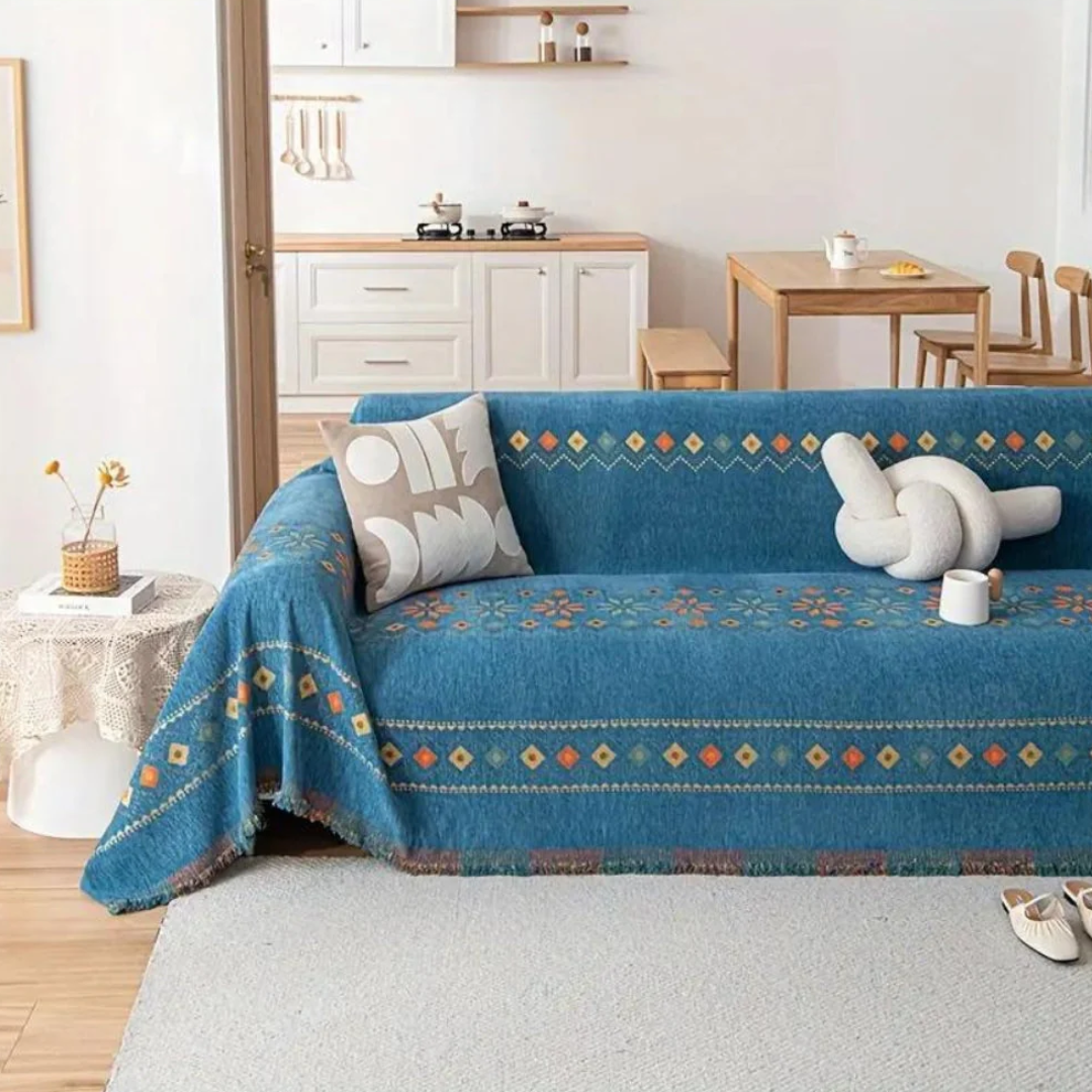 Boho-Sofabezug | Stilvolle Universal-Husse mit Antirutsch-Funktion und Quasten-Design