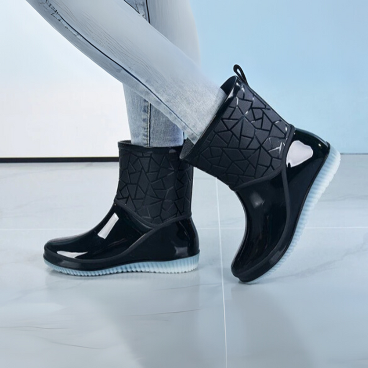 Regenstiefel für den Herbst - Halbhohe Wasserdichte Gummistiefel mit Muster rutschfest für Damen