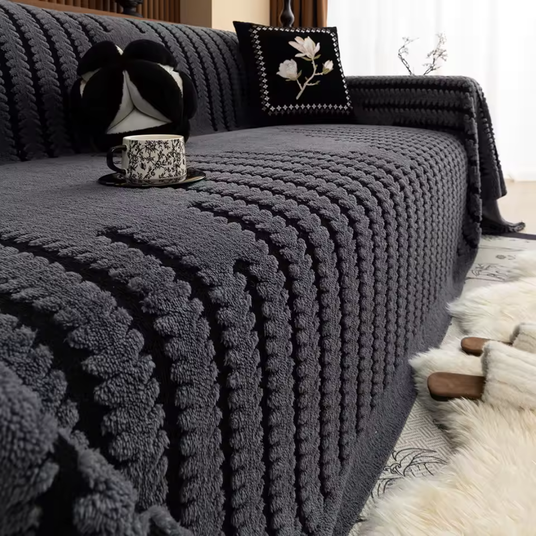 Heritage Plüsch Tufted Sofabezug | Luxuriöser Vintage-Möbelschutz mit geometrischem Muster
