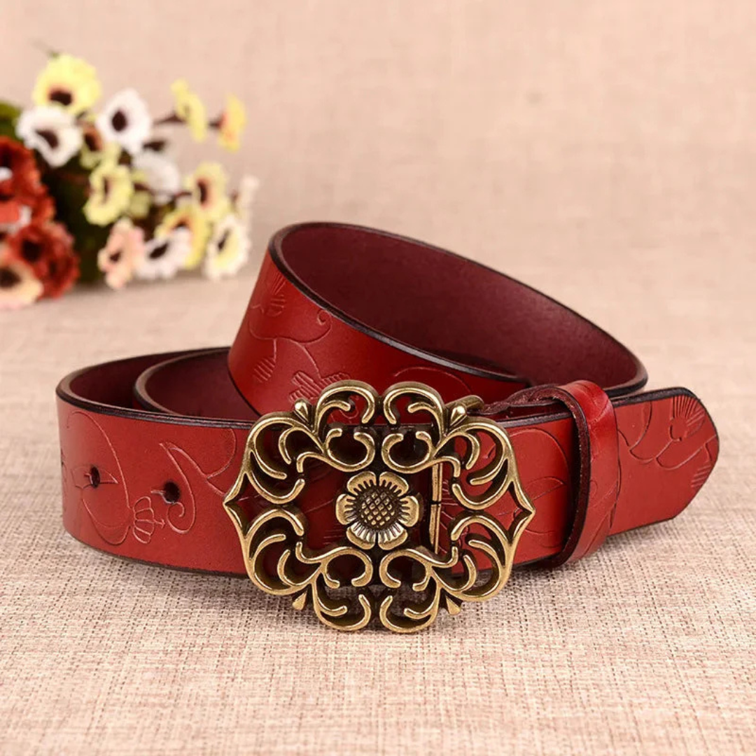 Franziska Trachtengürtel Oktoberfest | Eleganter Damen Ledergürtel mit Ornament-Schnalle