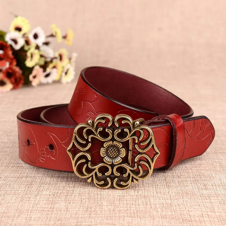 Franziska Trachtengürtel Oktoberfest | Eleganter Damen Ledergürtel mit Ornament-Schnalle