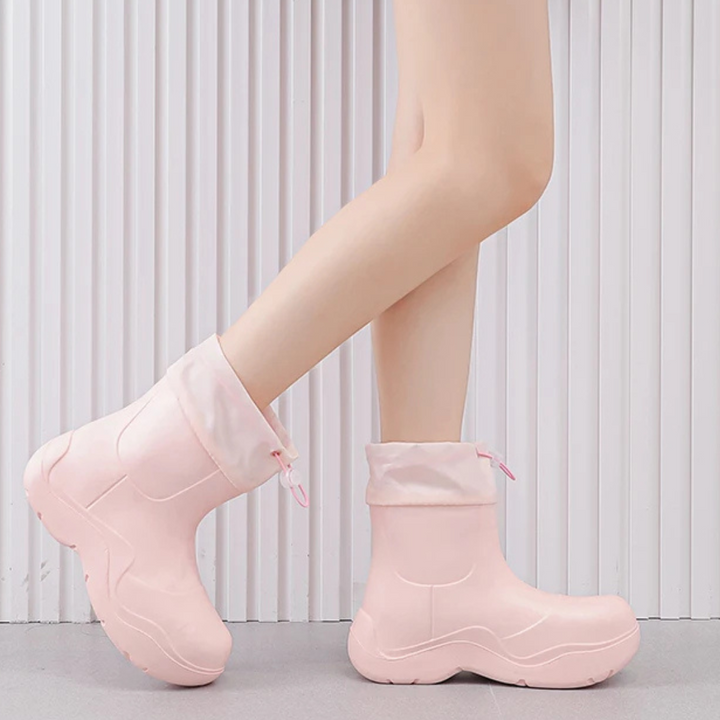 Regenstiefel für den Herbst - Wasserdichte Ankle Gummistiefel mit Strick-Design und rutschfester Sohle für Damen