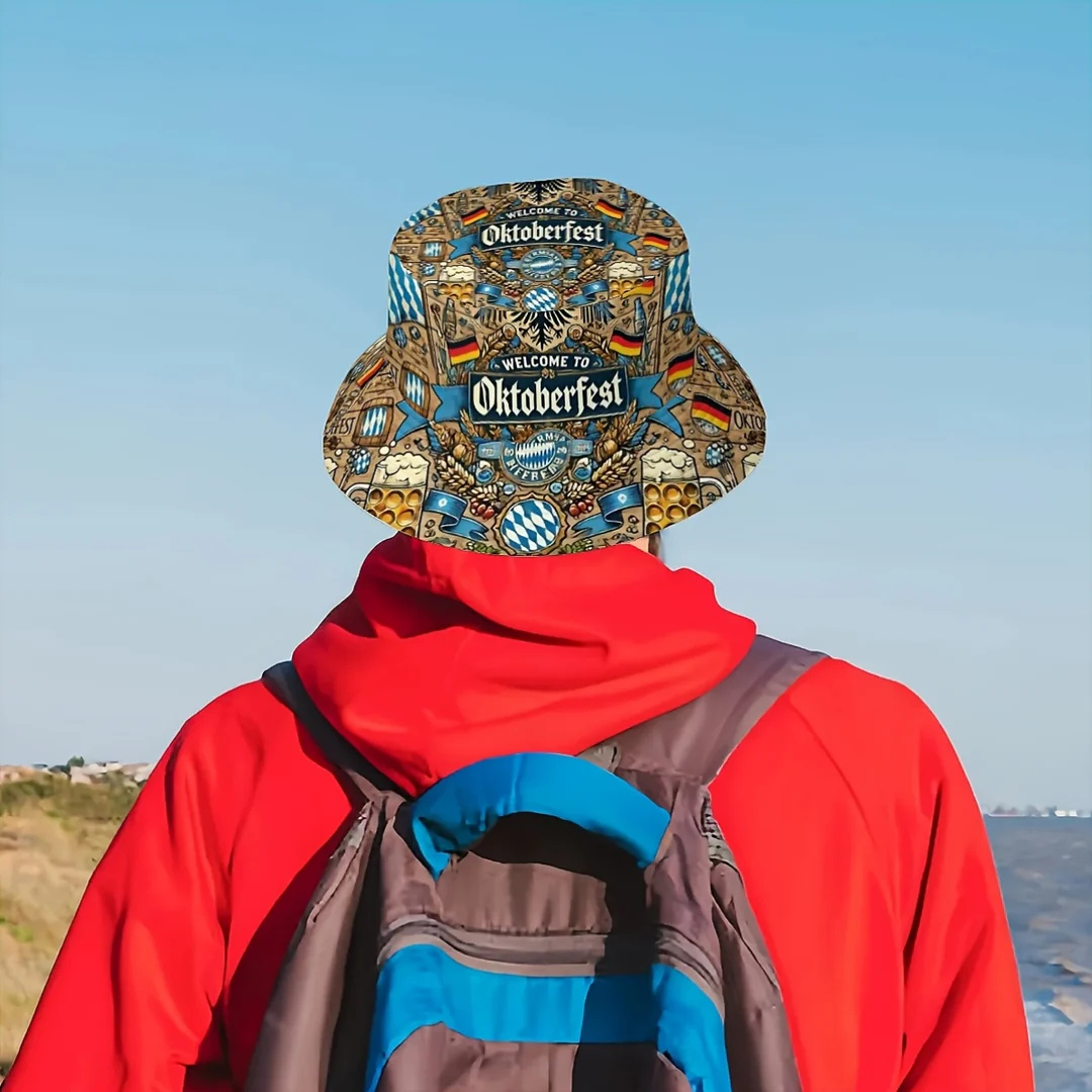 Unisex Oktoberfest Fischerhut | Detailreicher Bierfest Bucket Hat mit Deutschland-Motiv