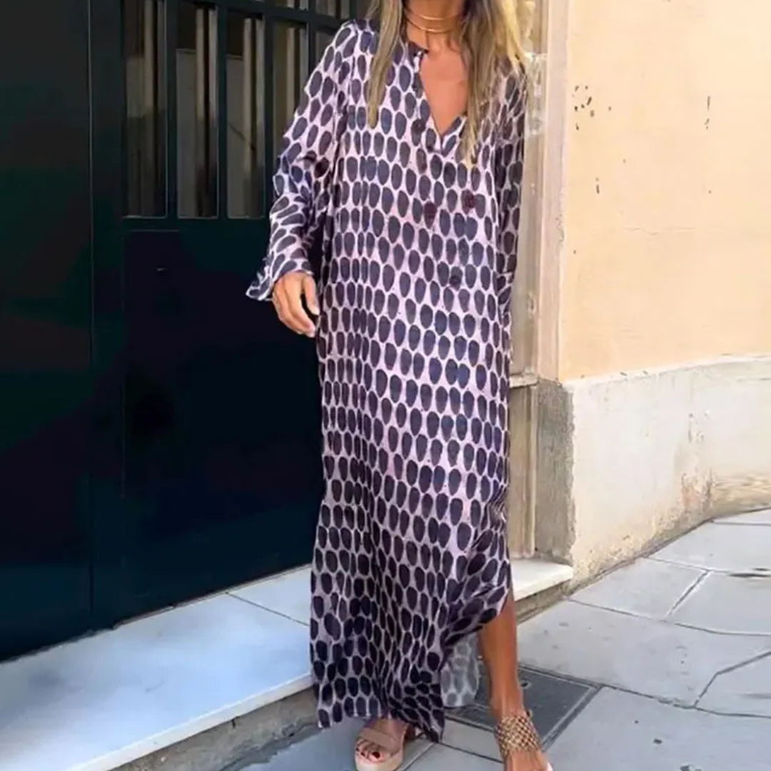 Petra Sommer-Retro-Kleid | Maxikleid mit geometrischem Muster für Frauen