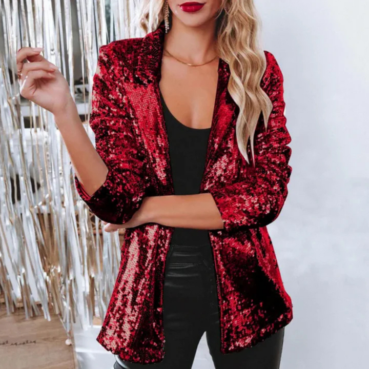 Glitzer Blazer für den Herbst - Stilvolle Lange Jacke mit Glitzernde Pailletten für Damen