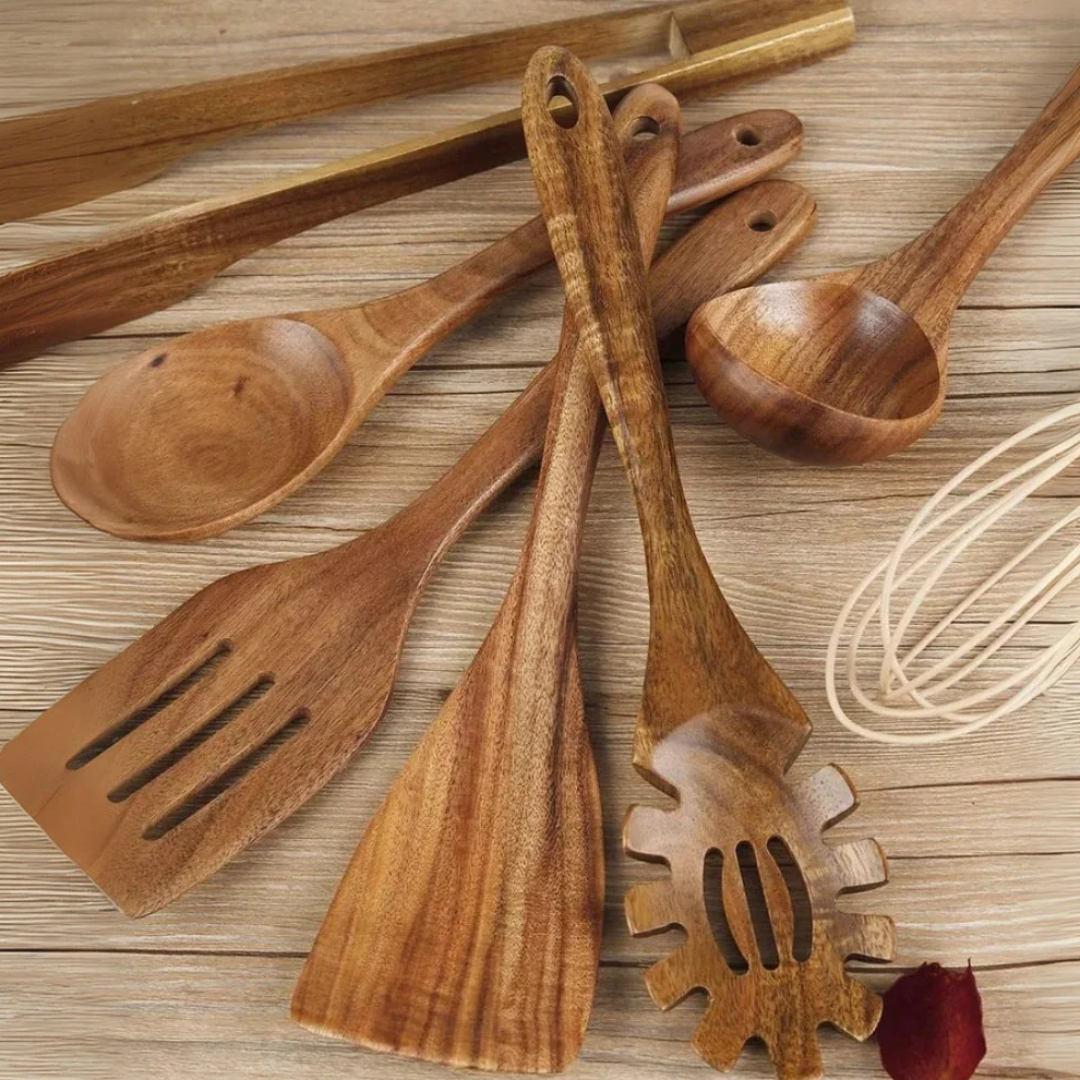 Premium Holz-Kochutensilien-Set | 7-teiliges Küchenzubehör aus langlebigem Holz