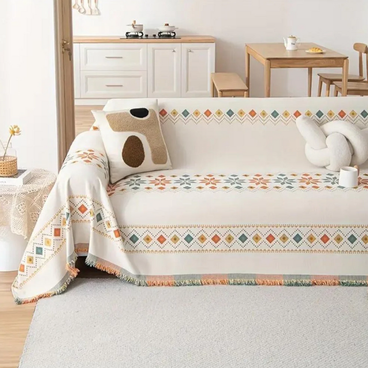 Boho-Sofabezug | Stilvolle Universal-Husse mit Antirutsch-Funktion und Quasten-Design