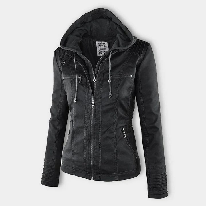 Kunstlederjacke für den Herbst - Wetterfeste Übergansjacke mit Kapuze für Damen