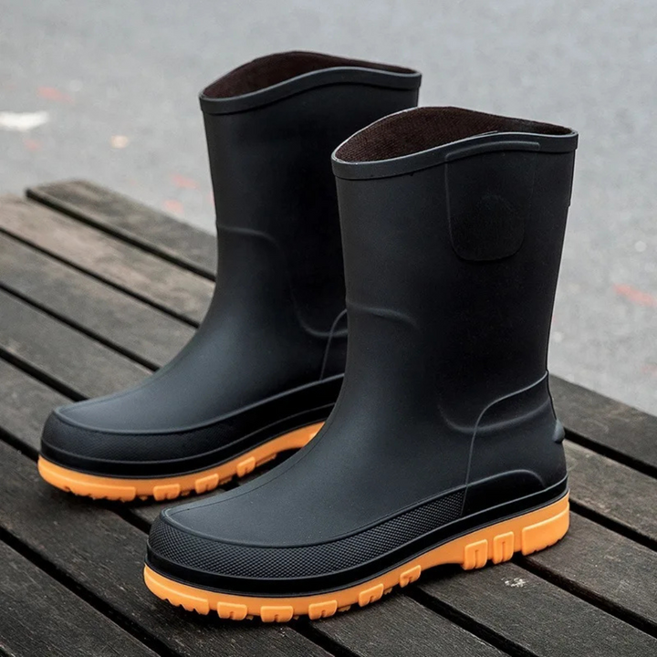 Regenstiefel für den Herbst - Halbhohe Wasserdichte PVC Gummistiefel mit rutschfester Sohle für Herren
