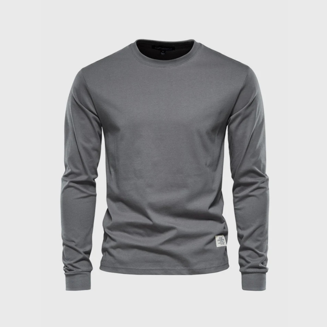 Niklas Langarmshirt | Klassisches Grünes Herren Baumwollshirt Rundhals