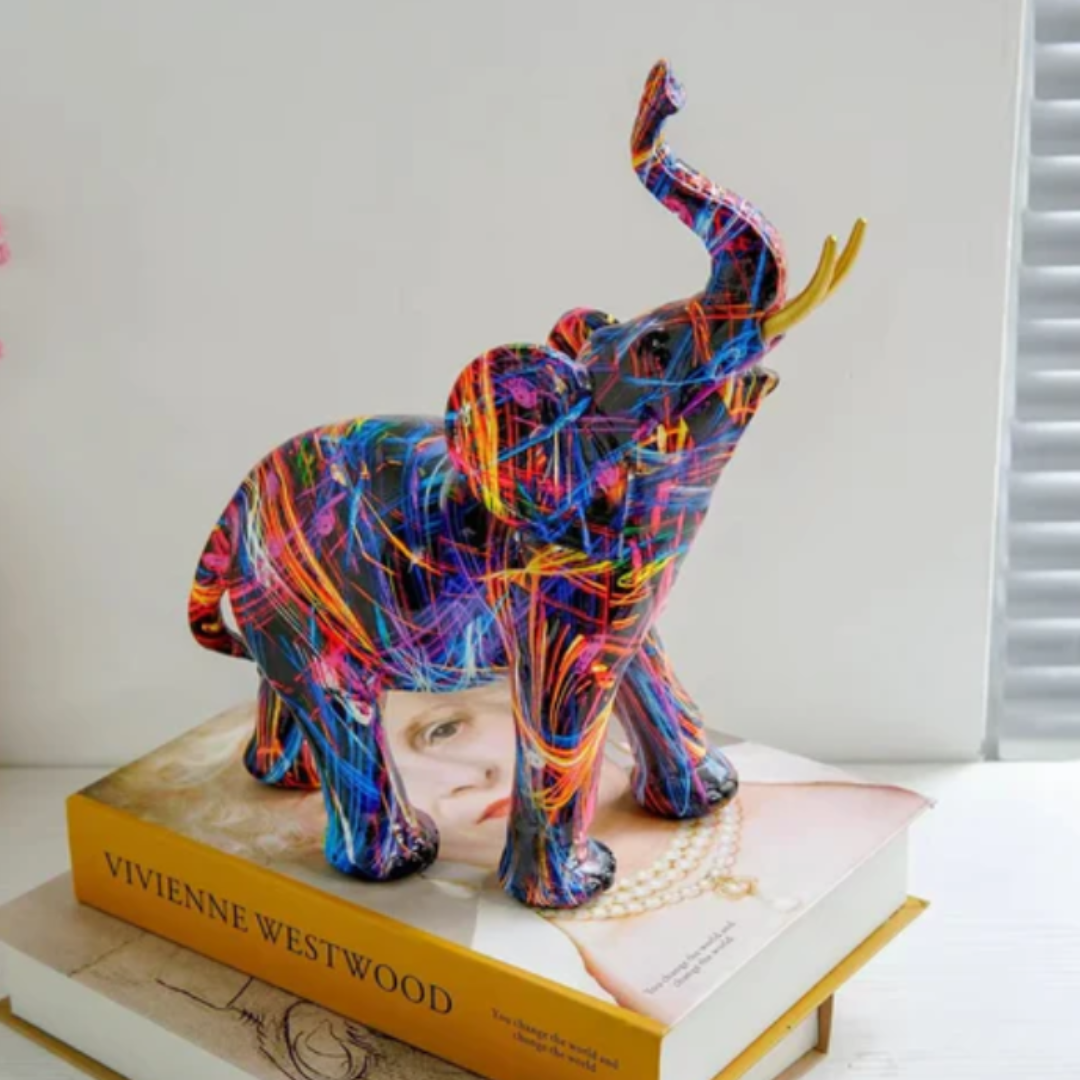 Graffiti-Elefant Kunstfigurine | Moderne Street-Art Dekoration mit bunten Farbspritzern für Zuhause