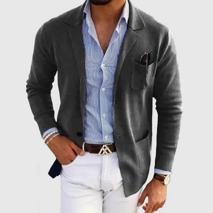 Maximilian Strickjacke | Elegante Braune Herren Jacke Mit Revers Büro-Stil