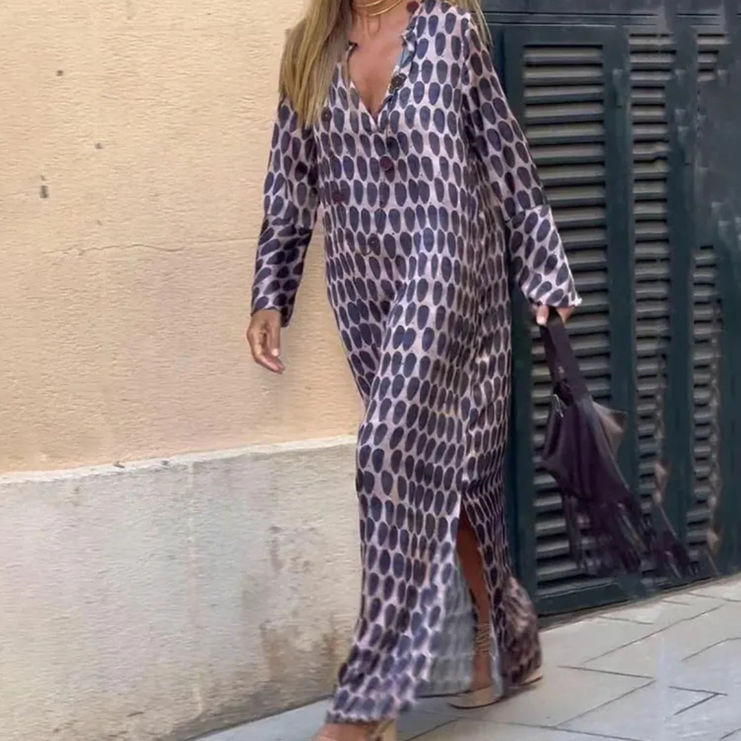 Petra Sommer-Retro-Kleid | Maxikleid mit geometrischem Muster für Frauen