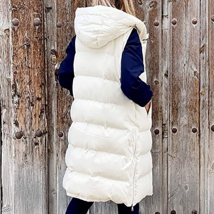 Steppweste für den Herbst - Stilvolle lange Daunenweste mit Kapuze für Damen