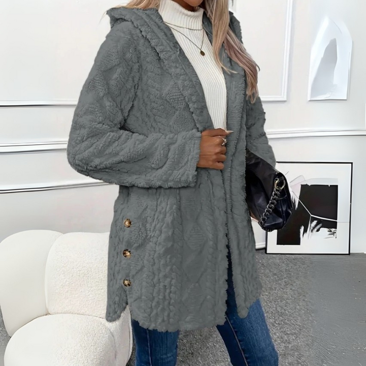Teddyjacke für den kalte Tage - Stilvolle Lange Fleecejacke mit Kapuze für Damen