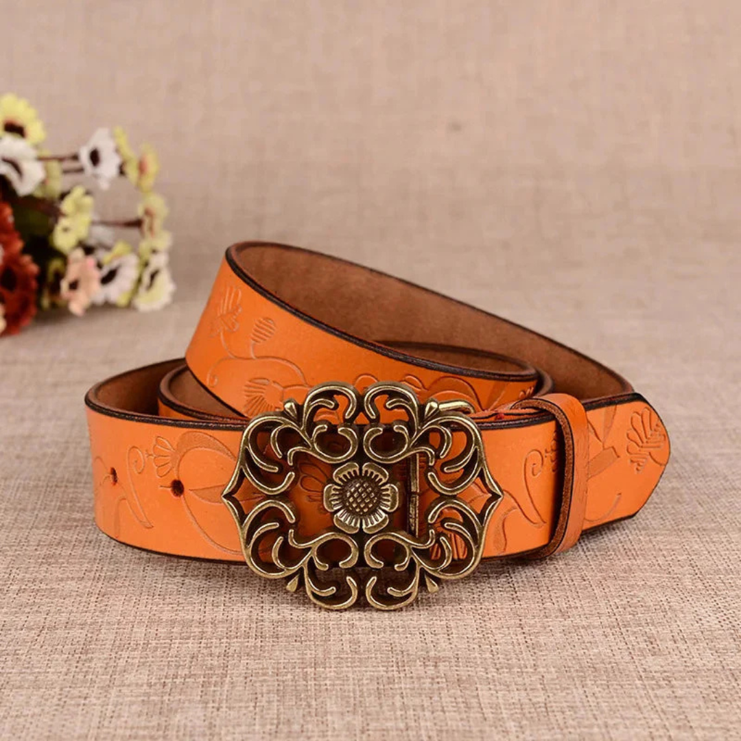Franziska Trachtengürtel Oktoberfest | Eleganter Damen Ledergürtel mit Ornament-Schnalle