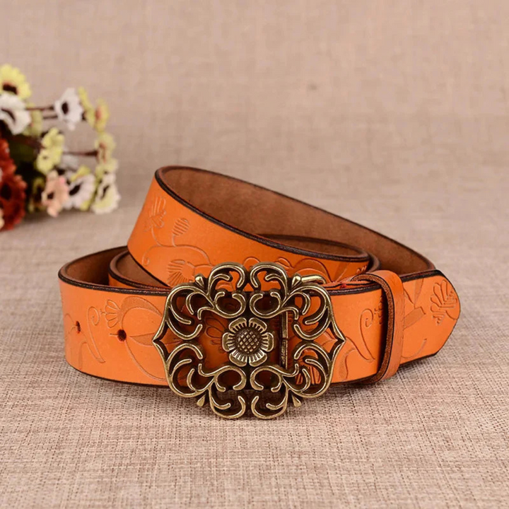 Franziska Trachtengürtel Oktoberfest | Eleganter Damen Ledergürtel mit Ornament-Schnalle