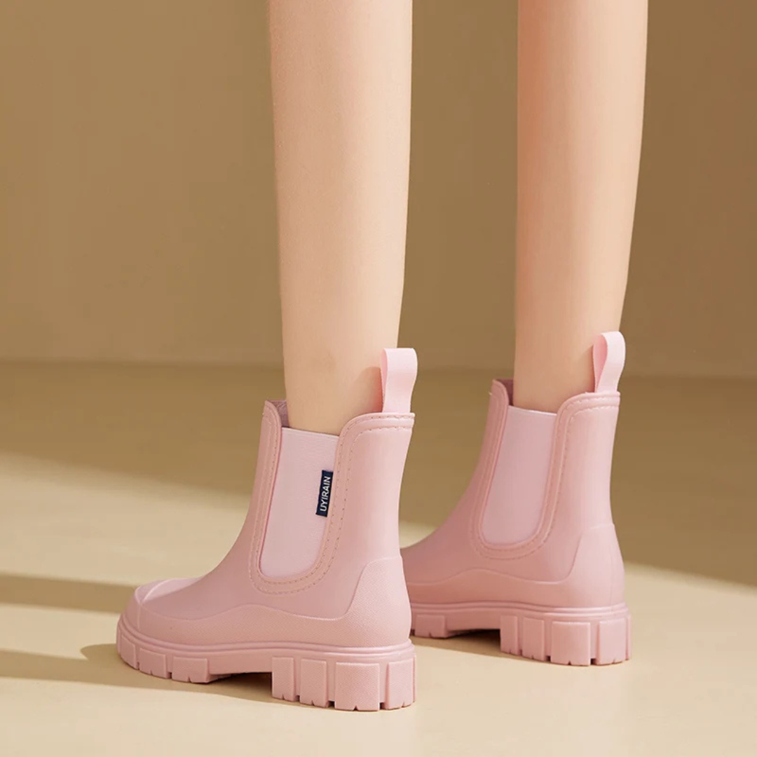 Regenstiefel für den Herbst - Halbhohe wasserdichte Gummistiefel mit rutschfester Sohle für Damen