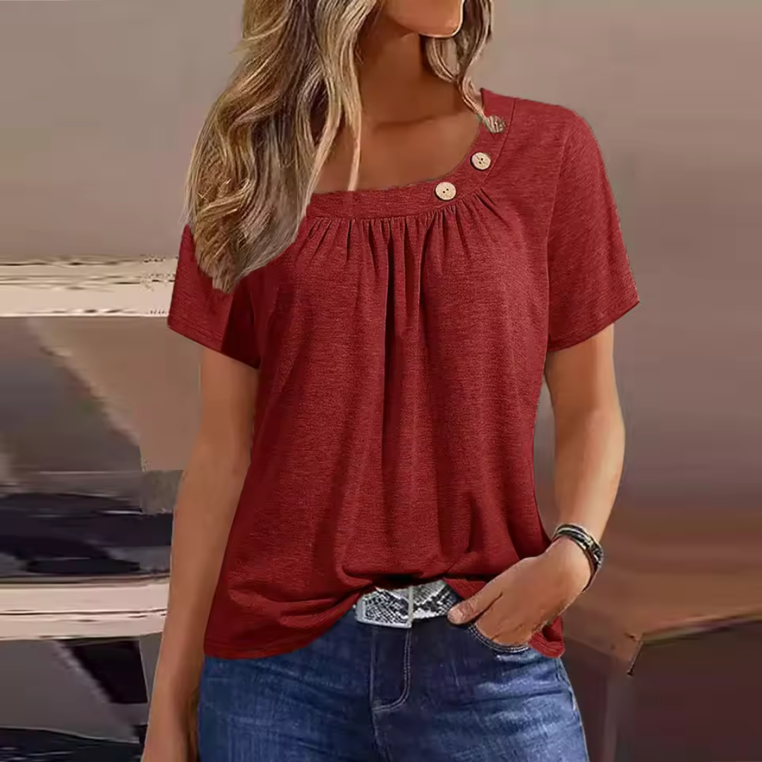 Amelia Sommer T-Shirt | Lässiges Basic-Top mit Knopfdetail