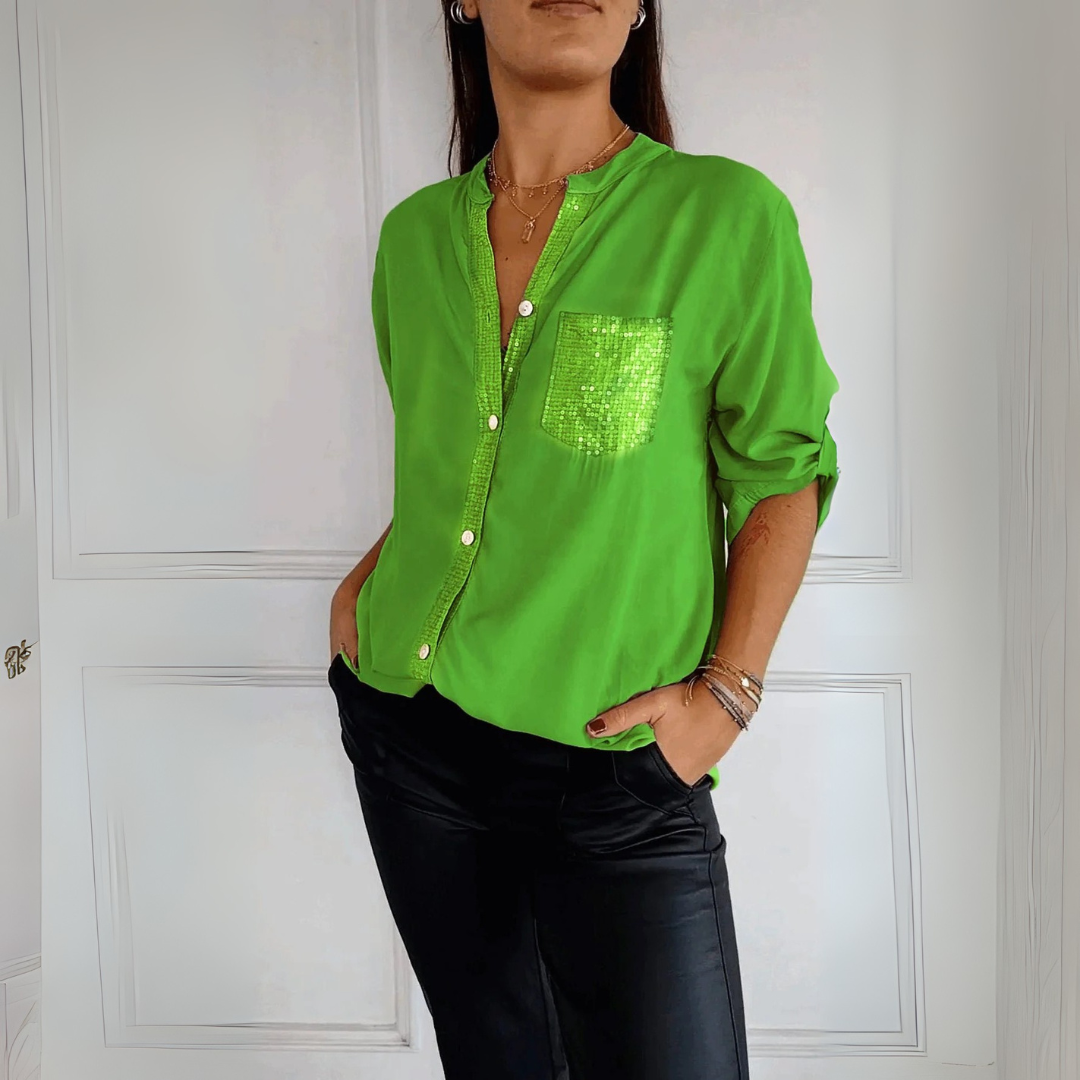 Gabriela Pailletten-Bluse | Elegante Hemdbluse mit Glitzer-Details für Frauen
