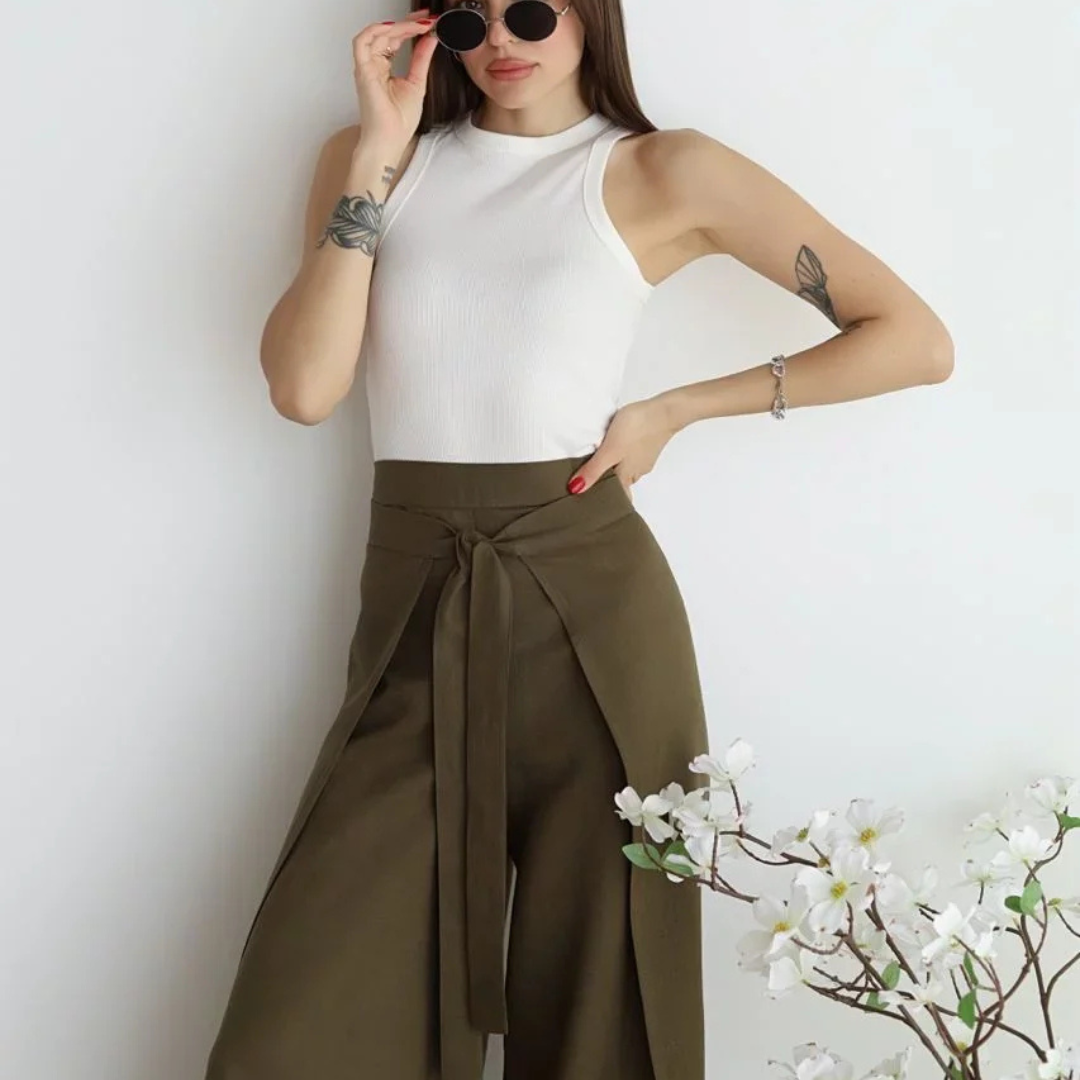 Marlene Palazzo-Hose | Elegante Weithose mit Bindegürtel für Frauen