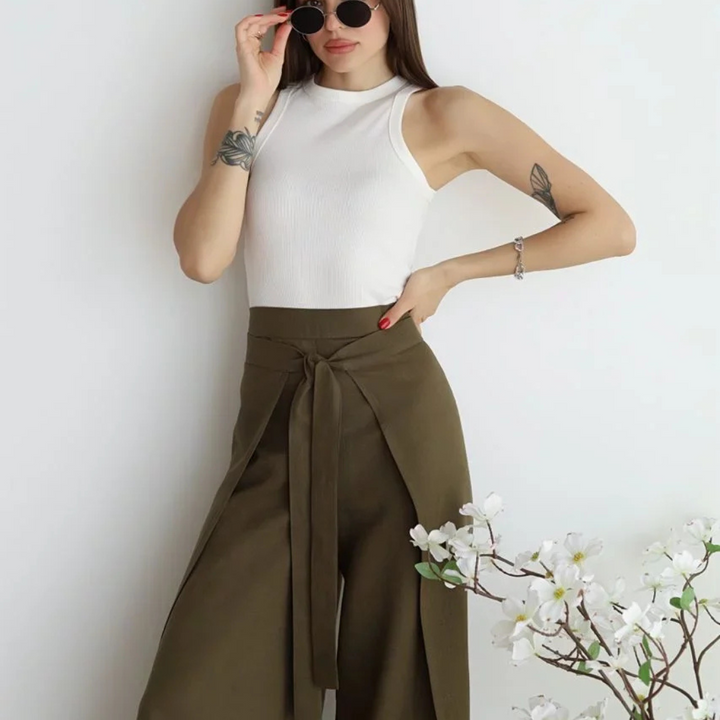 Marlene Palazzo-Hose | Elegante Weithose mit Bindegürtel für Frauen