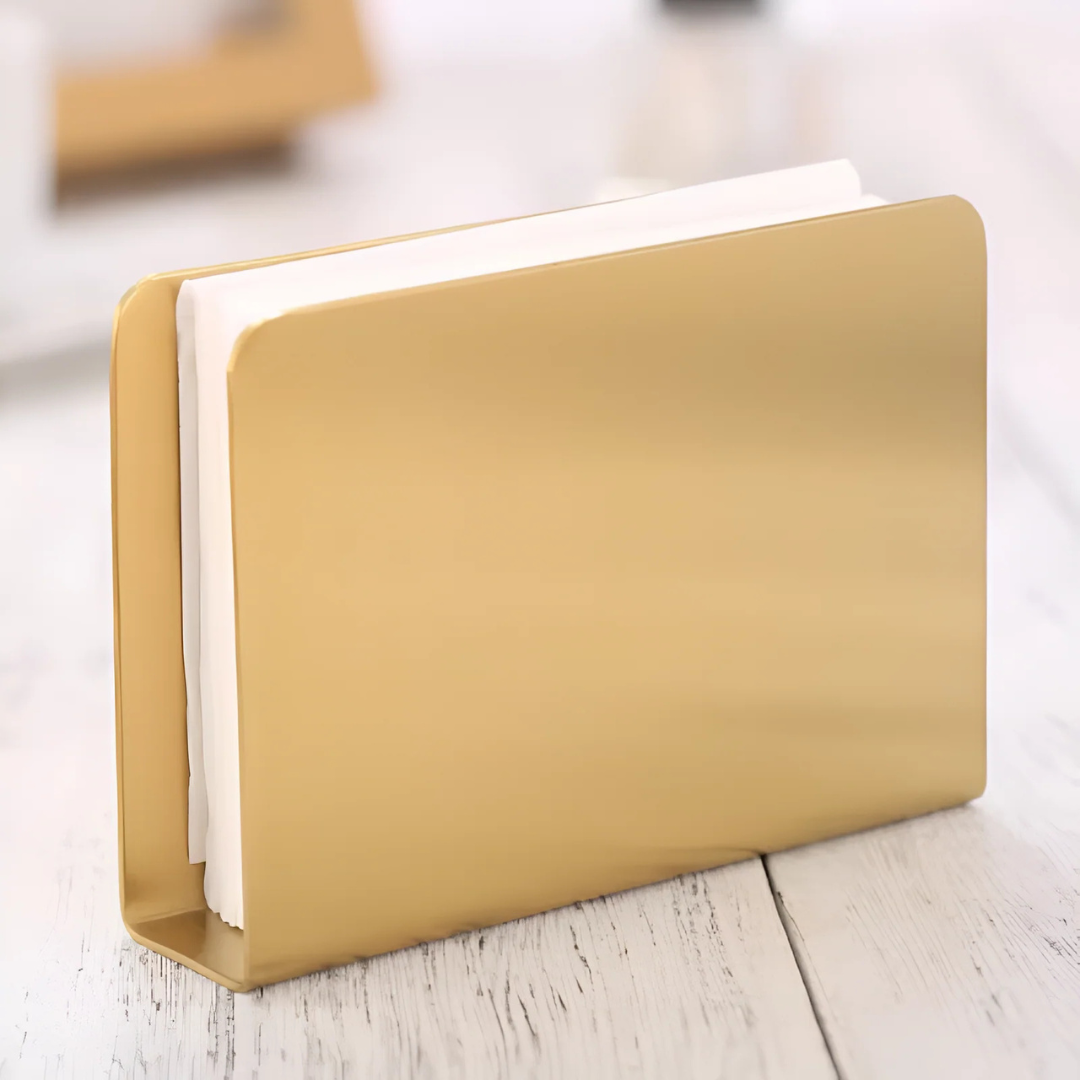 Goldener Serviettenhalter aus Metall | Eleganter Tischorganizer mit dreieckiger Basis für Küche