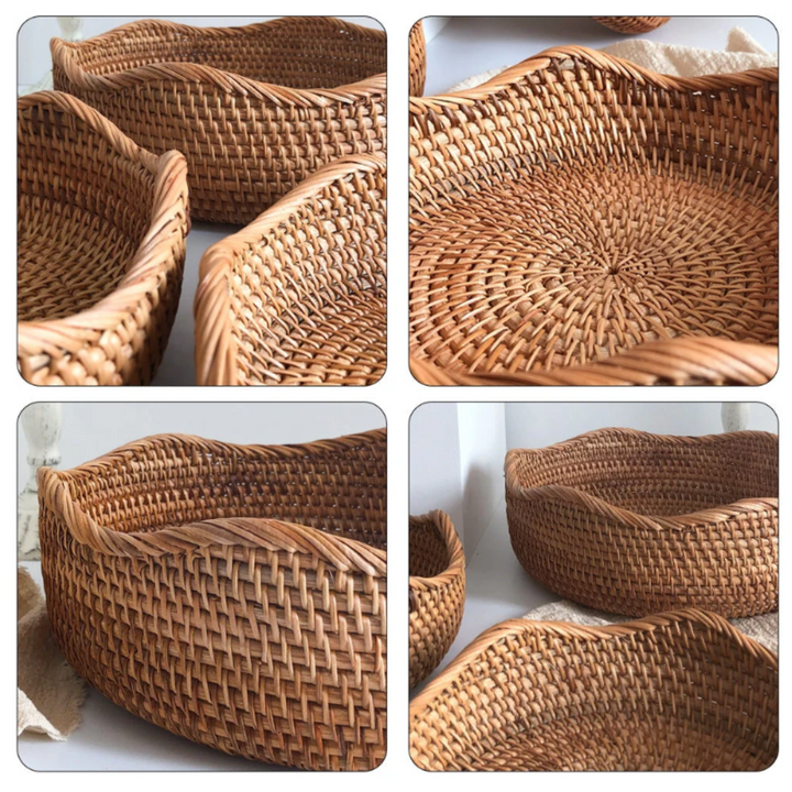 Rustikaler Rattan-Aufbewahrungskorb | Handgeflochtene Küchenkörbe mit natürlichem Charme