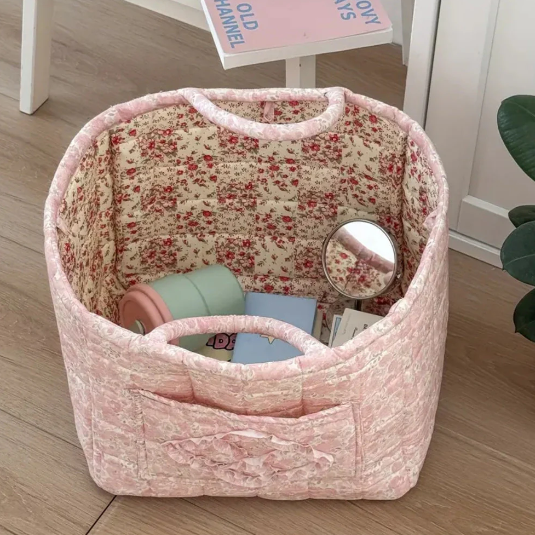Blumen-Aufbewahrungskorb Gesteppt | Vielseitige Textil-Organizer mit Floralmuster für Haushalt