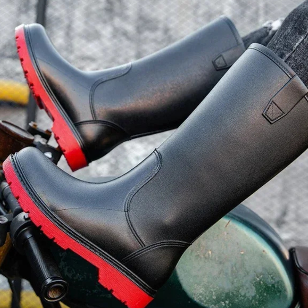 Regenstiefel für den Herbst - Halbhohe Bequeme Wasserdichte PVC Gummistiefel mit rutschfester Sohle für Herren