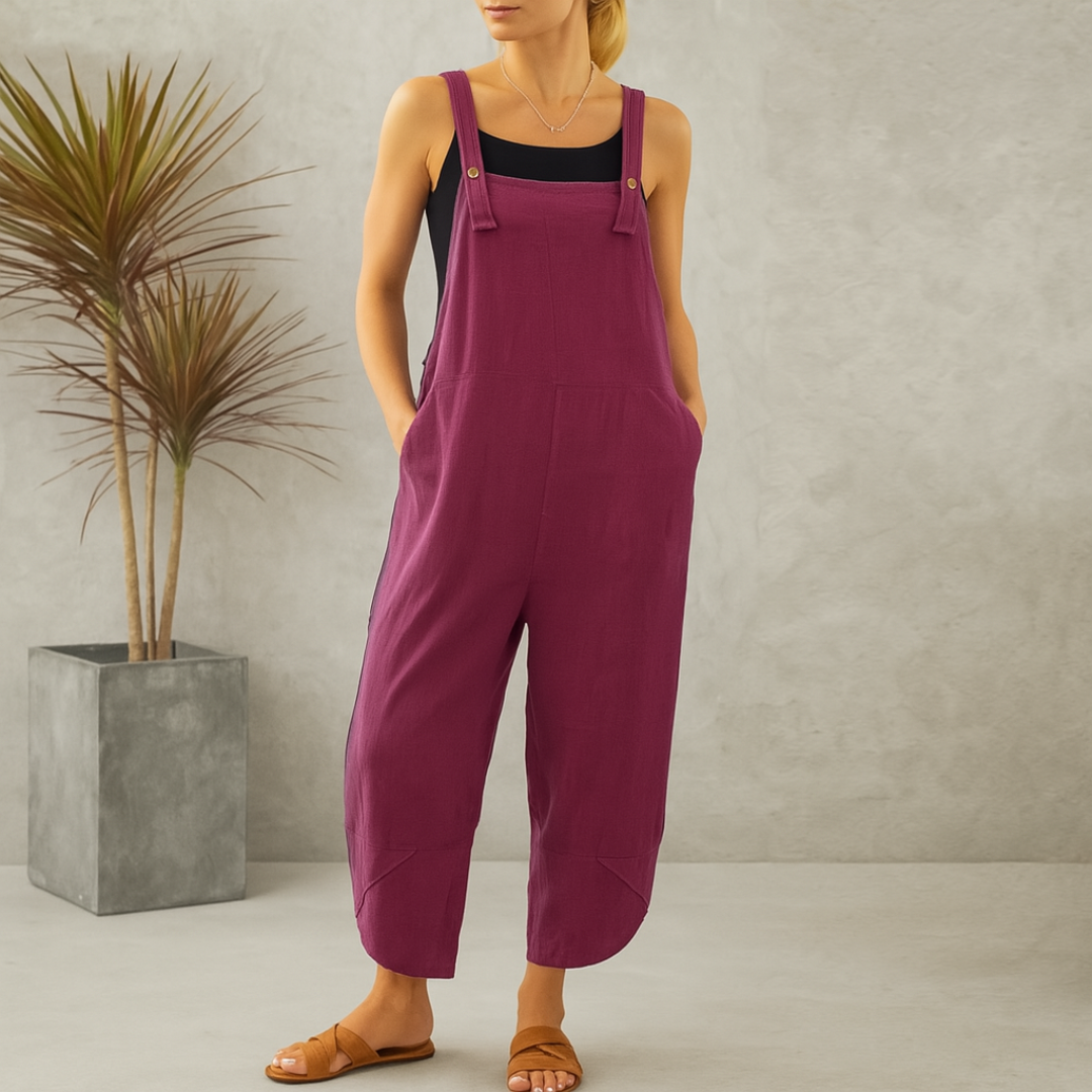 Luna Latzrock-Jumpsuit | Luftiger Leinen-Overall für Damen mit weitem Bein