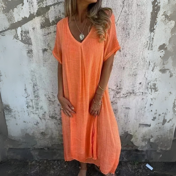 Ursula Leinenkleid | Luftiges Sommerkleid mit V-Ausschnitt für Frauen