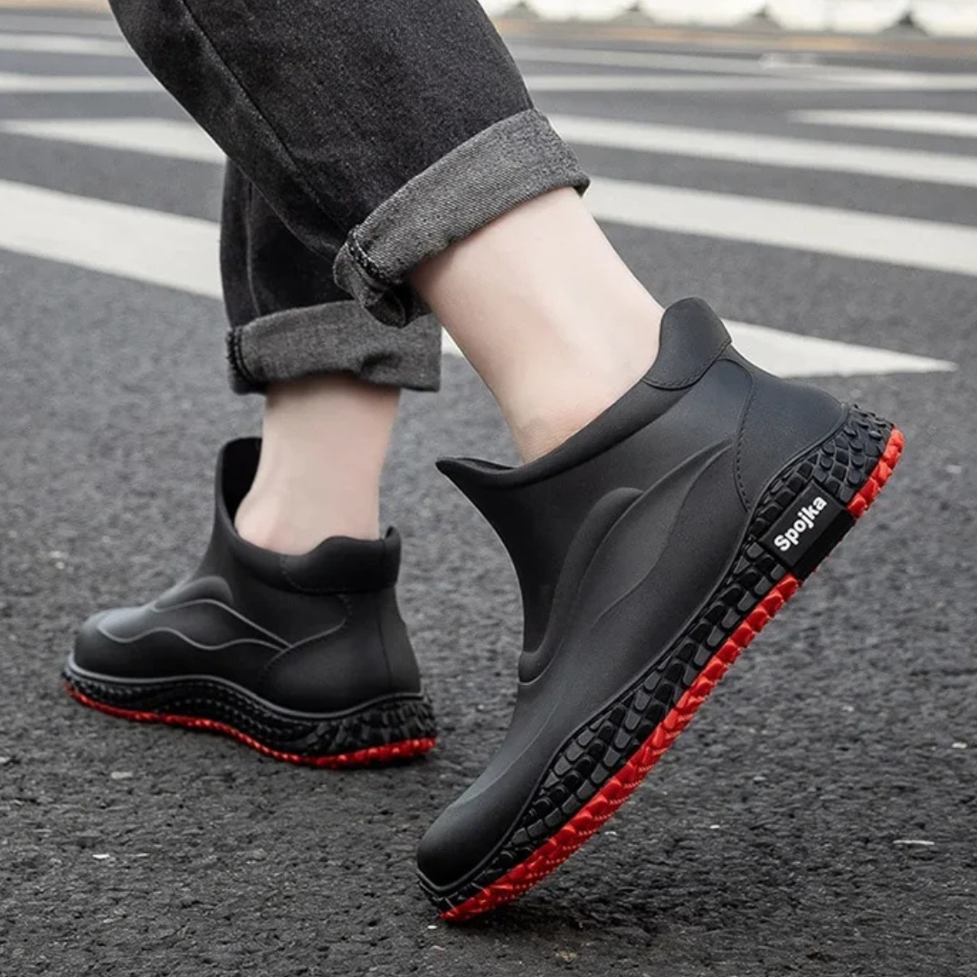 Regenstiefel für den Herbst - Halbhohe Wasserdichte PVC Gummistiefel mit rutschfester Sohle für Herren