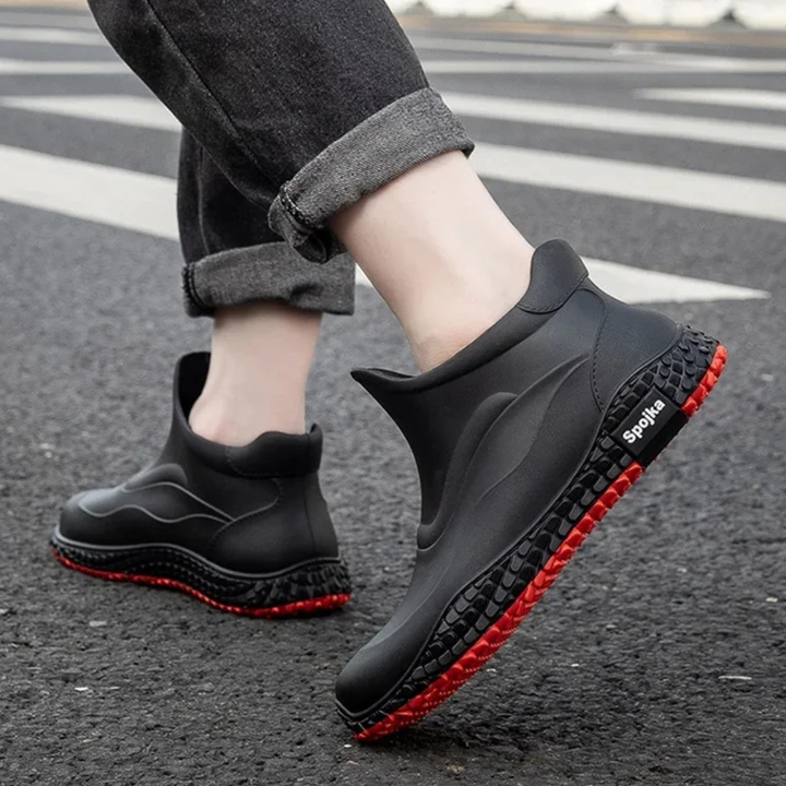 Regenstiefel für den Herbst - Halbhohe Wasserdichte PVC Gummistiefel mit rutschfester Sohle für Herren