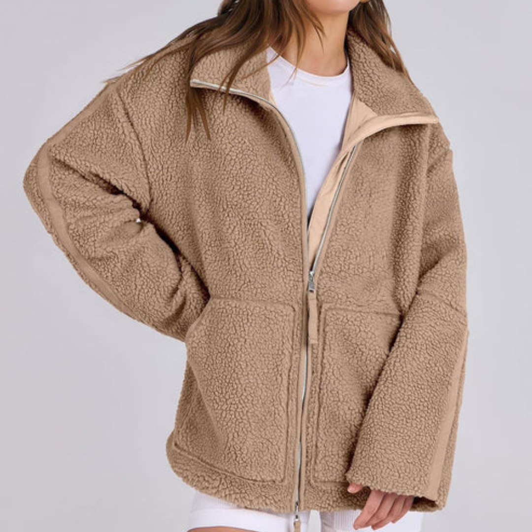 Teddyjacke für den Herbst - Oversized Fleecejacke mit Stehkrage für Damen