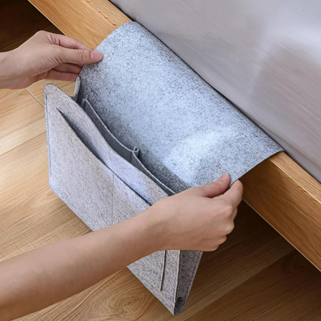Premium Bett-Organizer | Multifunktionale Nachttisch-Aufbewahrung aus Filz