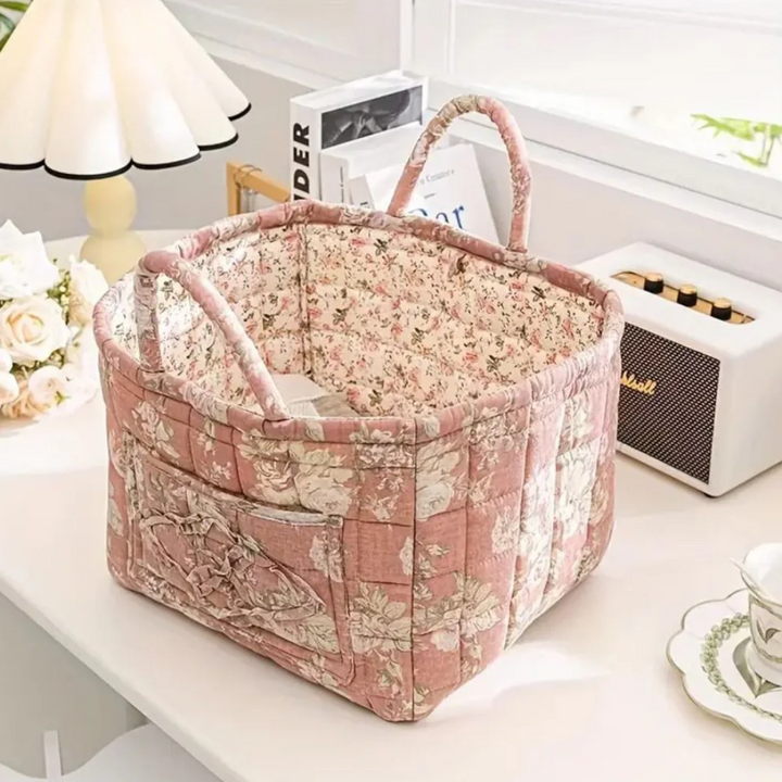 Eleganter Aufbewahrungskorb aus Canvas mit floralem Landhausstil-Design