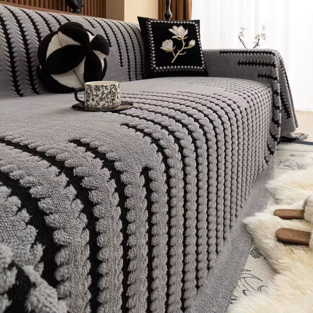 Heritage Plüsch Tufted Sofabezug | Luxuriöser Vintage-Möbelschutz mit geometrischem Muster