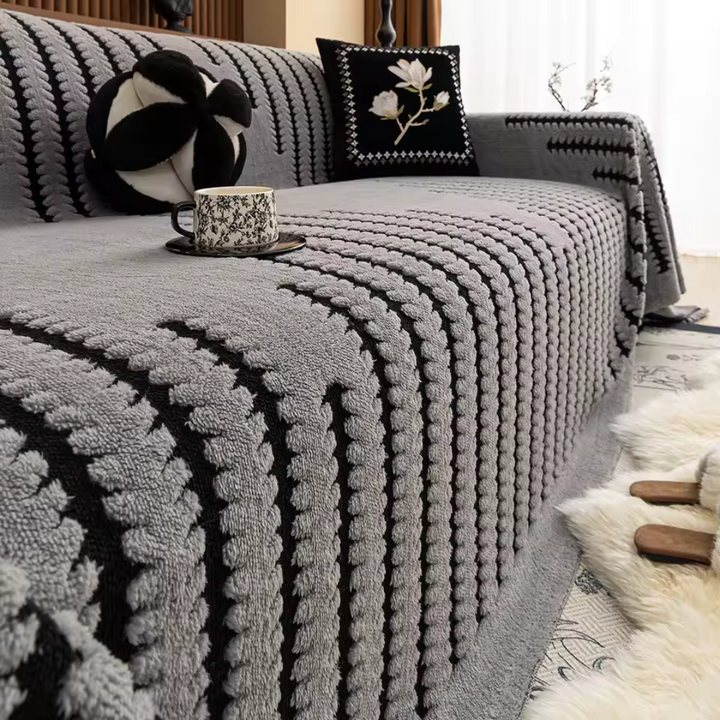 Heritage Plüsch Tufted Sofabezug | Luxuriöser Vintage-Möbelschutz mit geometrischem Muster