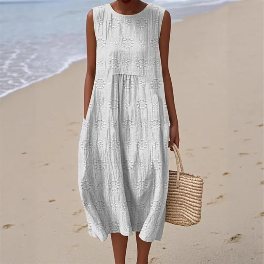 Ingrid Vintage-Kleid | Ärmelloses Sommerkleid mit Blumenmuster für Frauen