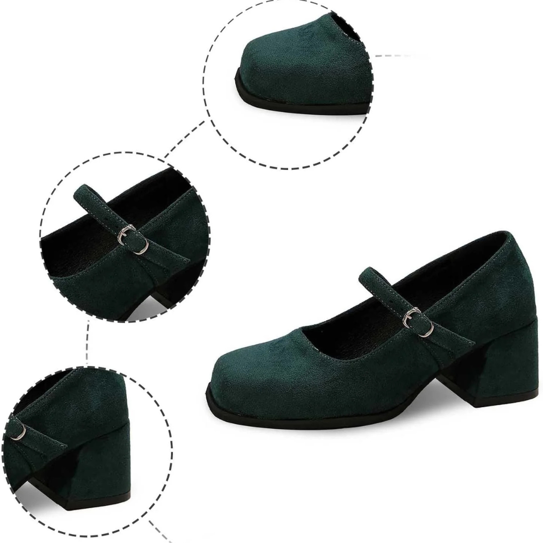 Viktoria Oktoberfest Pumps | Festliche Wildlederlook-Spangenpumps mit Schnalle für Damen