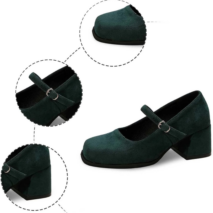 Viktoria Oktoberfest Pumps | Festliche Wildlederlook-Spangenpumps mit Schnalle für Damen