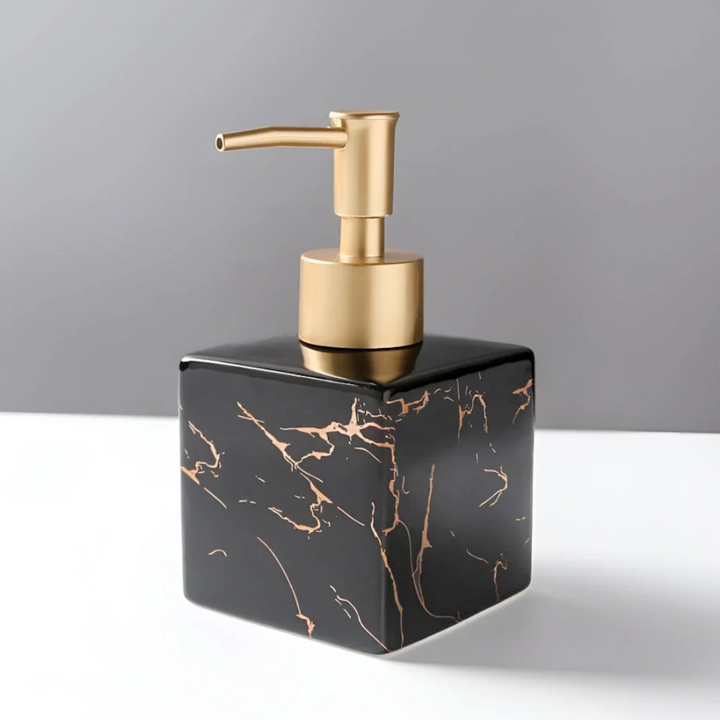 Luxus Marmor-Seifenspender | Eleganter Keramikspender mit Goldpumpe für Bad und Küche