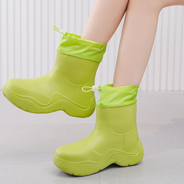 Regenstiefel für den Herbst - Wasserdichte Ankle Gummistiefel mit Strick-Design und rutschfester Sohle für Damen