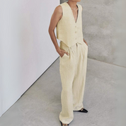 Emma 2-Teiliges Set |  Ärmelloses Top und Hochtaillierte Hose aus Leinen