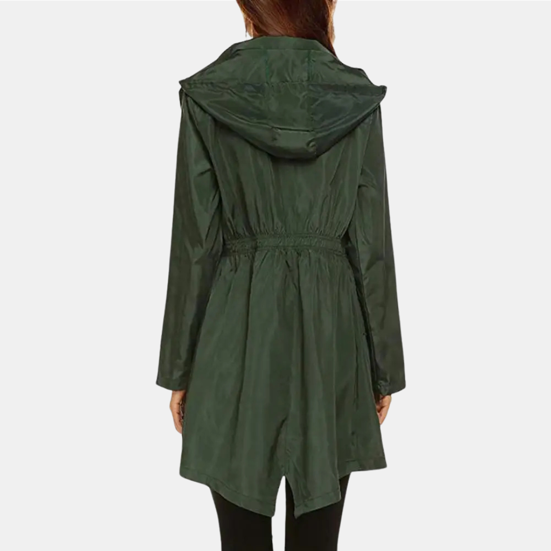 Regenjacke für den Herbst -  Wasserfeste Lange Übergangsjacke mit Kapuze für Damen
